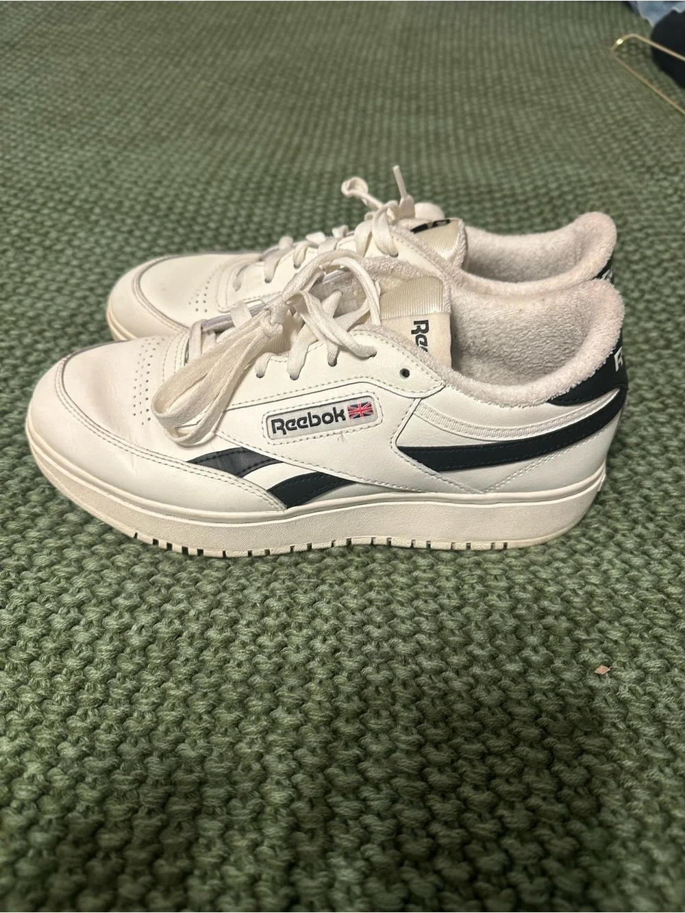 Reebok White Leather Sneakers with Black Stripes